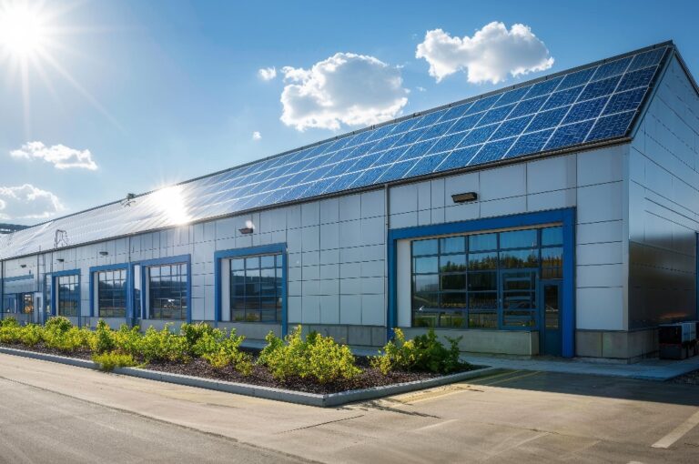 Nachhaltige Lagerhaus-Solarmodule leuchten hell in umweltfreundlicher Umgebung